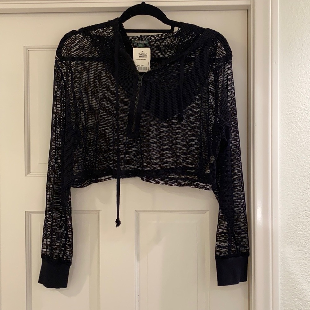 Wild Fable. Black Fish Net Crop-Top Jacket (L)